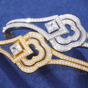 Luxury 925 <b>Silver</b> <b>Cuff</b> <b>Bracelet</b> Princess Cut Diamond Heart Shape Bezel Setting Women's Wedding Jewelry - Product Image 2