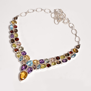 Natural Multi Gemstone <b>Statement</b> <b>Necklace</b> 925 Sterling Silver Yellow Gold Rose Gold Plated Handmade Luxury Jewelry for Women Her - Product Image 2