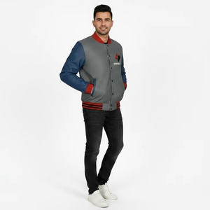 Blouson Bomber Homme Style Universitaire en Mélange de Coton Décontracté Boutonné Léger Color Block Vente en Gros - Product Image 2