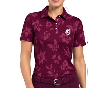Burgundy Women Short Sleeve Printed <b>Golf</b> Polo Shirt Floral Pattern Performance Sports <b>Top</b> Custom Wholesale Breathable <b>Golf</b> - Product Image 1