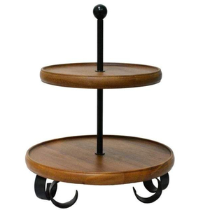 Luxury 2 Tier Mango Wood <b>Cake</b> <b>Stand</b> With Antique Silver Bunny Topper Tiered Cupcake Display For Wedding Birthday & Buffet Decor - Product Image 4