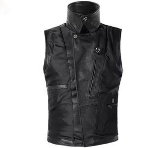 Custom Men Black <b>Leather</b> Biker Vest <b>Sleeveless</b> Motorcycle <b>Jacket</b> Punk Style Multi Zipper Genuine <b>Leather</b> Waistcoat - Product Image 6