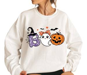 <b>Halloween</b> <b>Women</b> Casual Crew Neck Long Sleeve Sweatshirt Pullover Custom Heat Transfer Print Front Autumn Winter Party Wear OEM - Product Image 5