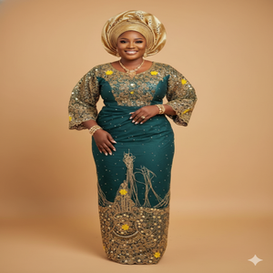 Robe de luxe nigériane faite à la main en tissu George 100 % polyester, avec sequins dorés, pour mariage africain et fêtes pour filles - Product Image 2