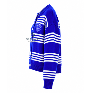 เสื้อคาร์ดิแกนถักลายทางสำหรับผู้หญิง Zeta Phi Beta Sorority แขนยาว ปิดกระดุม คอวี สีน้ำเงินขาว ปักลาย สไตล์ลำลอง - Product Image 3