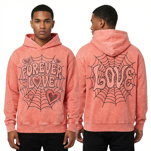 เสื้อฮู้ดวินเทจลายกราฟฟิตี Love is Rebellion สไตล์สตรีทแวร์แบบทำเก่า ผู้ผลิตเสื้อฮู้ดแบบขายส่งสำหรับผู้ชาย - Product Image 2