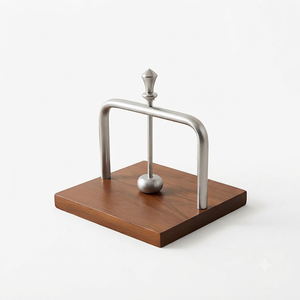 <b>Wood</b> & Metal Napkin Holder Featuring Brushed Silver Arch Stand And Weighted Arm With <b>Finial</b> Top For Modern Kitchen Tabletop - Product Image 1