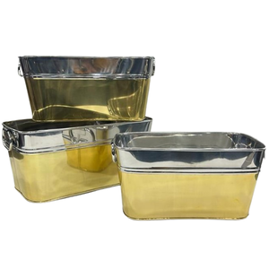 Luxury Dual Tone Brass & Silver Ice <b>Bucket</b> Set, Large Metal Wine Chiller Tub for Bar Hotel Party, Insulated Champagne Cooler - Product Image 1