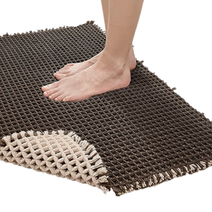 Minimalist Rectangle Cotton Bath Mat With Rubber Backing Anti Slip Geometric Pattern For Bathroom <b>Floor</b> - Product Image 4
