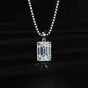 IGI Certified Lab Grown <b>D</b>-E Color Emerald Cut Solitaire Diamond Gold Pendant <b>Necklace</b> with VVS-VS Clarity for Engagement Wedding - Product Image 3