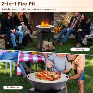 Patio Fire Pit with Convenient Features <b>Firewood</b> <b>Log</b> Rack Grill Ash Box - Product Image 3