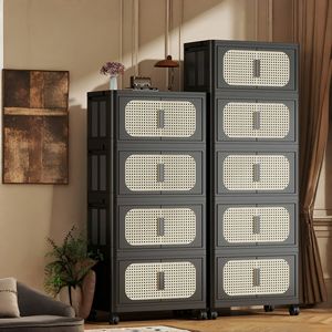 Armadio Pieghevole Retrò Nero da 20 Pollici con 4 Ripiani e Contenitori Pieghevoli, 19.69 x 11.81 x 40.55 Pollici, per Organizzazione Domestica - Product Image 5