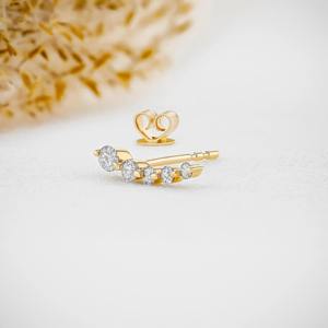 Pendiente individual de oro de 14K con diamante cultivado en laboratorio, tipo climber, con diseño de serpiente, de oro macizo, joyería elegante para mujer - Product Image 5