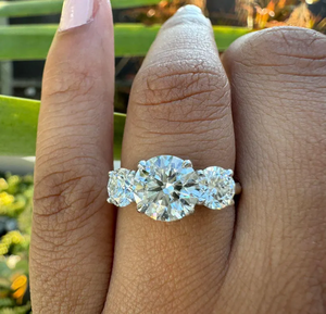 Platinum Plated Three Stone Diamond <b>Ring</b> Round Cut Prong Setting For Women's Fashion Classic Engagement <b>Ring</b> - Product Image 1