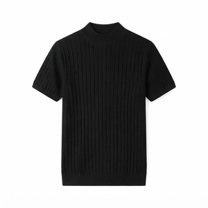 Pull-over tricoté personnalisé pour homme, manches courtes, couleur unie, respirant, 100 % coton, style hiver, anti-boulochage - Product Image 2