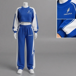 Conjunto Deportivo Azul Rey para Mujer, Sudadera Corta, Pantalones Anchos, Diseño Gráfico de Rayos, Ropa Casual Urbana, Conjunto a Juego - Product Image 1