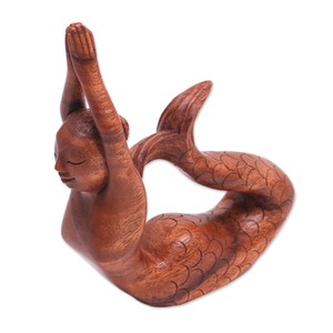 Sculpture de sirène en bois de Sheesham, artisanale, en noyer, vente en gros, Inde - Product Image 3