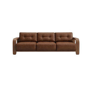 Solid <b>Wood</b> 3 Seater <b>Sofa</b> with Brown Leather Cushions Modern Living Room Furniture for Home Hotel Apartment Project - Product Image 2