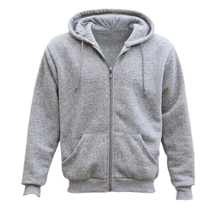 Sweat-shirt à capuche zippé gris pour homme, 100% coton molletonné, décontracté, coupe classique, tricoté, couleur unie, pour l'automne - Product Image 1