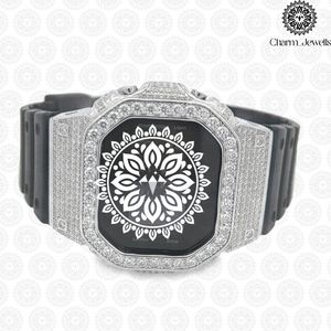 Montre numérique de luxe Charm Jewells, boîtier en acier inoxydable, lunette sertie de diamants, bracelet en silicone, affichage LED de 40 mm, unisexe, mécanique - Product Image 1