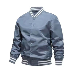 Blouson Bomber Homme Couleur Unie Motif Polyester Col Montant Fermeture Éclair Décontracté Respirant Vêtement d'Automne Coupe Classique - Product Image 2