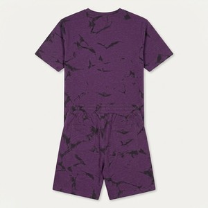 MEYBA SPORTS Men's Purple Crew Neck T-Shirt And Matching Shorts <b>Set</b> Printed Casual Summer Outfit Breathable <b>Knitted</b> Fabric - Product Image 4