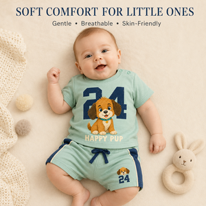 Ensemble T-shirt et short en coton Happy Pup 24, col rond, tenue décontractée d'été pour hommes, couleur personnalisée et logo personnalisé - Product Image 6