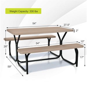 Outdoor Picnic <b>Table</b> <b>and</b> <b>Bench</b> Garden <b>Set</b> with Durable Metal Base for Picnics <b>and</b> Leisure - Product Image 2