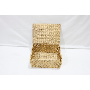 Classic Rectangle Water Hyacinth Clothing <b>Storage</b> <b>Box</b> with Lid Hand-Woven <b>Stackable</b> Eco-Friendly 2-Layer Multifunction Organizer - Product Image 3