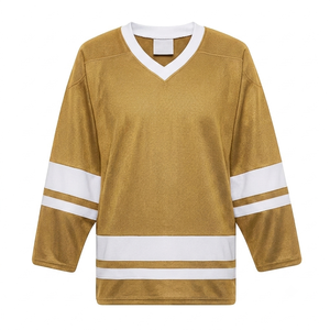 Camiseta de hockey sobre hielo Golden Mustard, transpirable, de malla, uniforme deportivo para hombre con franja blanca, uniforme profesional. - Product Image 1