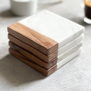Sous-verres en marbre écologiques pour la cuisine, durables, lavables, en bois naturel et pierre - Product Image 5