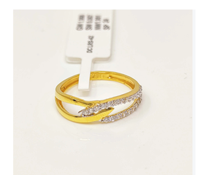 Bague croisée de luxe en or massif 22 carats pour femme, élégante double bande en or jaune, avec zircone cubique, bijoux raffinés - Product Image 2