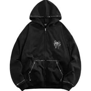 Sudaderas con capucha personalizables al por mayor con cremallera, informales, con pedrería, para entrenamiento, para hombre, de corte holgado y estilo streetwear - Product Image 1