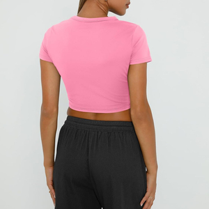 Haut court de sport pour femme, motif uni, idéal pour la gym, le yoga et l'entraînement physique, t-shirt de course grande taille pour femmes - Product Image 4