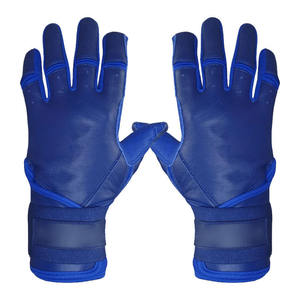 Custom OEM Royal <b>Blue</b> Leather Baseball Batting Gloves Textured Palm Grip Breathable Finger Holes Adjustable Wrist Strap - Product Image 3