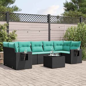 Set di divani da giardino in polyrattan nero da 8 pezzi con cuscini, mobili da esterno in stile contemporaneo - Product Image 1