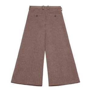 Pantalon large marron pour femme, taille haute, coupe ample, longueur intégrale, couleur unie, style minimaliste, fermeture boutonnée, tissu en laine, idéal pour l'automne - Product Image 6