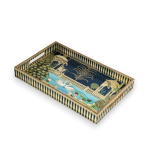 Bandeja de Servir de Madera Esmaltada: Diseño de Cisne Grabado en Oro, Bandeja de Servir de Alta Calidad para Restaurante, Bandeja de Cocina Rústica Esmaltada - Product Image 3