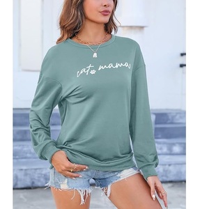 New Collection Luxury Long Sleeve Neck Shoulder Slope Printed Comfortable Casual Women's Cotton Sweatshirt Winter Custom Front - Product Image 6