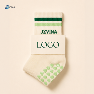 <b>Custom</b> Pilates <b>Grip</b> <b>Socks</b> Green Striped Letter Design Spandex Anti-Slip Breathable Seamless Daily Wear Multi-color Women <b>Socks</b> - Product Image 1