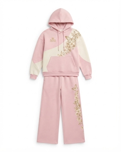 Conjunto Deportivo de Verano para Mujer, Personalizado, Oversize, de Algodón Ligero, Color Rosa Marfil, Sudadera con Capucha y Pantalones Anchos - Product Image 3