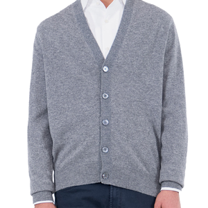 Cardigan gris en laine pour homme, col en V, manches longues, couleur unie, fermeture boutonnée, épaisseur standard, anti-boulochage, idéal pour l'automne - Product Image 5