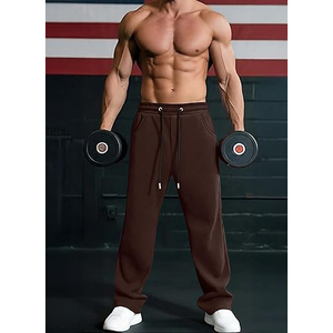 New <b>Brown</b> Cotton Sweatpants Elastic Waist Drawstring Side Pockets Casual Jogging Pants Autumn Midweight Knitted - Product Image 5