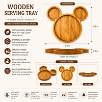 Plateau de service en bois artisanal à 3 compartiments |   Plateau de service et de collation en forme de souris de dessin animé