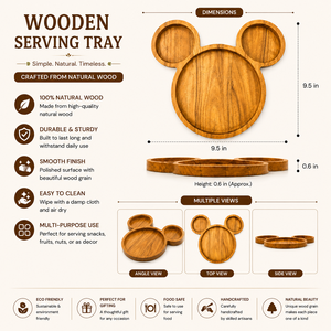 Handcrafted Wooden Serving Tray with 3 Compartments | Cartoon Mouse Shape Snack & Serving Platter - Product Image 5