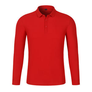 เสื้อโปโลแขนยาวผู้ชาย ผ้าถัก สีแดงล้วน คอปกติดกระดุม สไตล์ลำลอง ทรงปกติ รุ่น 2027 - Product Image 1