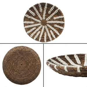 Natural Banana Bark <b>Macrame</b> Wall Basket Natural Color Starburst Radial Sun Shallow Tray Pure <b>Art</b> Setup Room Decor Boho Removable - Product Image 3