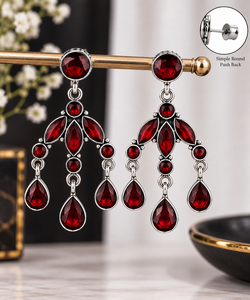 Wholesale Oxidized Silver Fashion Dangle <b>Earrings</b> Red Gemstone Chandelier Drop <b>Earrings</b> for Women - Product Image 4