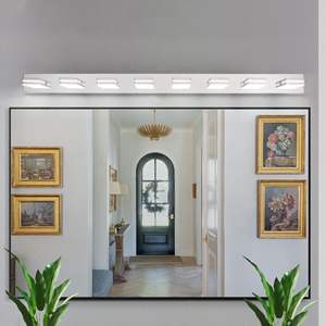 Modern Sleek Minimalist 8-<b>Light</b> <b>Chrome</b>-Iron LED Vanity <b>Wall</b> Sconce Energy-Efficient Easy Install Bathroom Mirror Lighting - Product Image 3