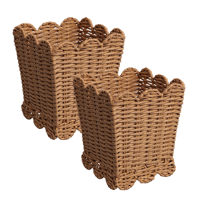 Versatile Rattan Waste <b>Bin</b>, Scalloped Rattan Basket For Home & Office Natural Trash Can With Handle Vietnam Export Quality - Product Image 1